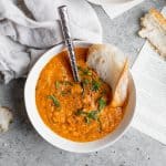 Bowl Of Lentil Vegan Soup With Bread