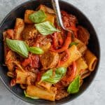 Vegan Rigatoni with Peppers and Sausage