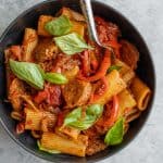 Cropped Vegan Rigatoni With Peppers And Sausage