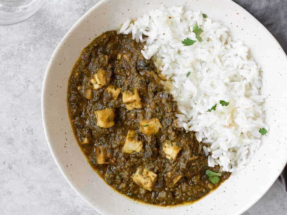 Vegan Crockpot Saag Paneer Using Tofu Paneer