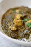 close up of vegan and glutenfree slow cooker tofu saag paneer