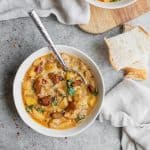 Vegan Sausage, Potato and Spinach Soup