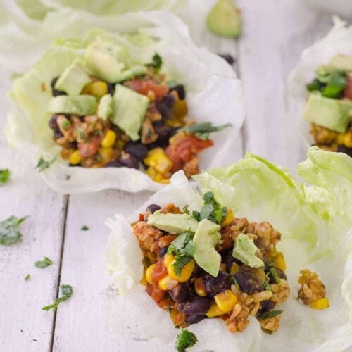 Vegan Taco Lettuce Wraps! High Protein, Lower Calorie Tacos! Spicy Tempeh And Black Bean Taco Meat Wrapped Inside Crispy Lettuce Leaves With Creamy Avocado. | Vegetarian, Vegan And Glutenfree | Www.delishknowledge.com