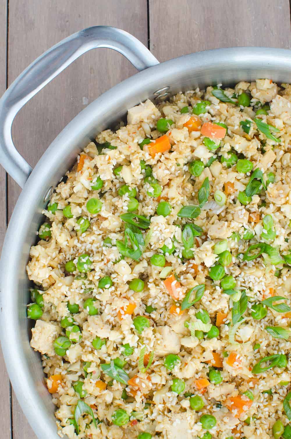 Vegan Cauliflower Fried Rice Topped With Green Onions 