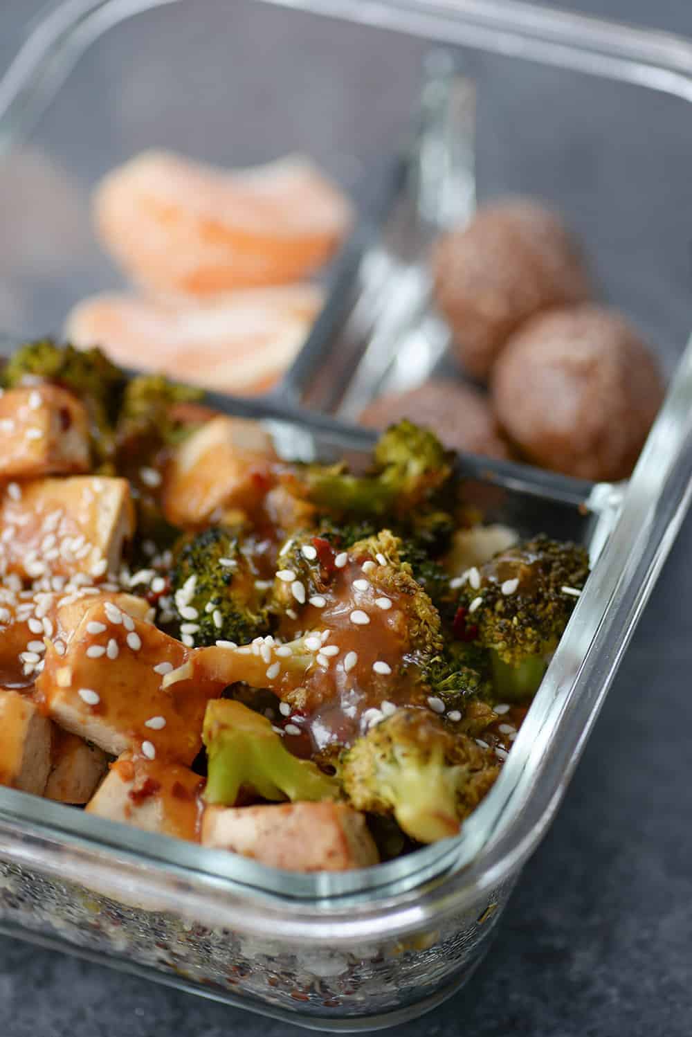 Meal Prep Container With Broccoli And Tofu