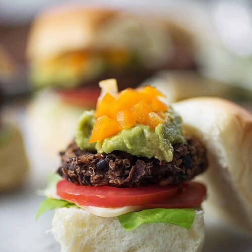 Vegan Southwest Sliders 7 Southwest Sliders! Spiced Black Bean And Quinoa Sliders, Perfect For The Superbowl Or Entertaining! Vegan And Gluten-Free (With Gf Bun) | Www.delishknowledge.com