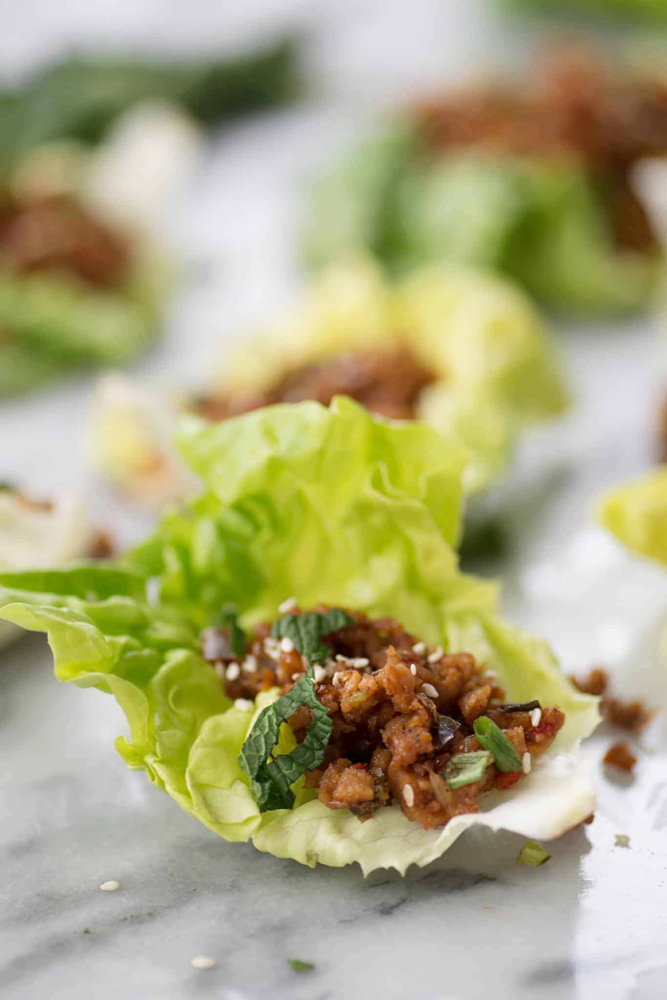 Vegan Thai Larb Lettuce Wraps! These Spicy Wraps Are The Perfect Healthy Dinner, Vegan. | Www.delishknowledge.com