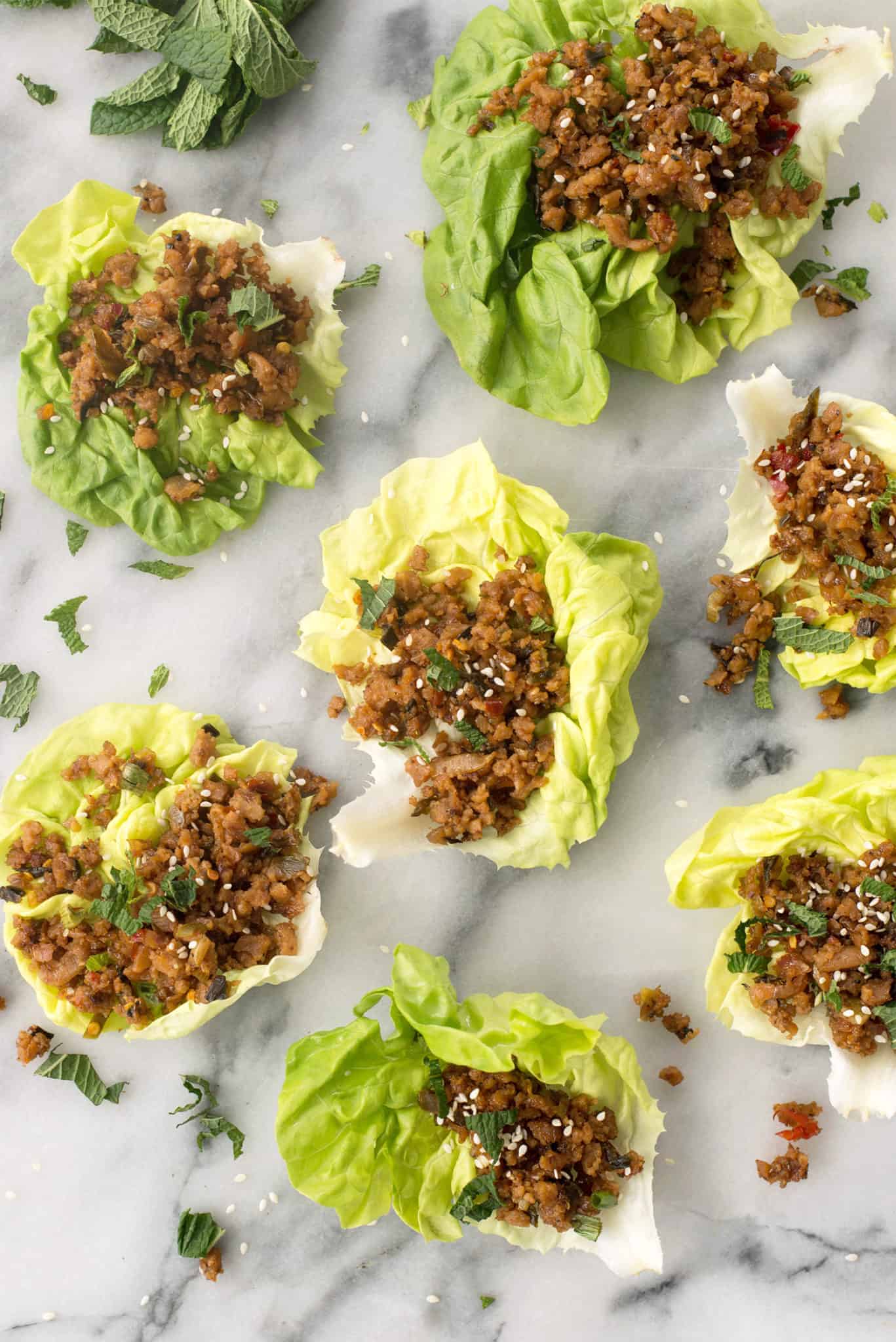 Vegan Thai Larb Lettuce Wraps! These Spicy Wraps Are The Perfect Healthy Dinner.| Www.delishknowledge.com