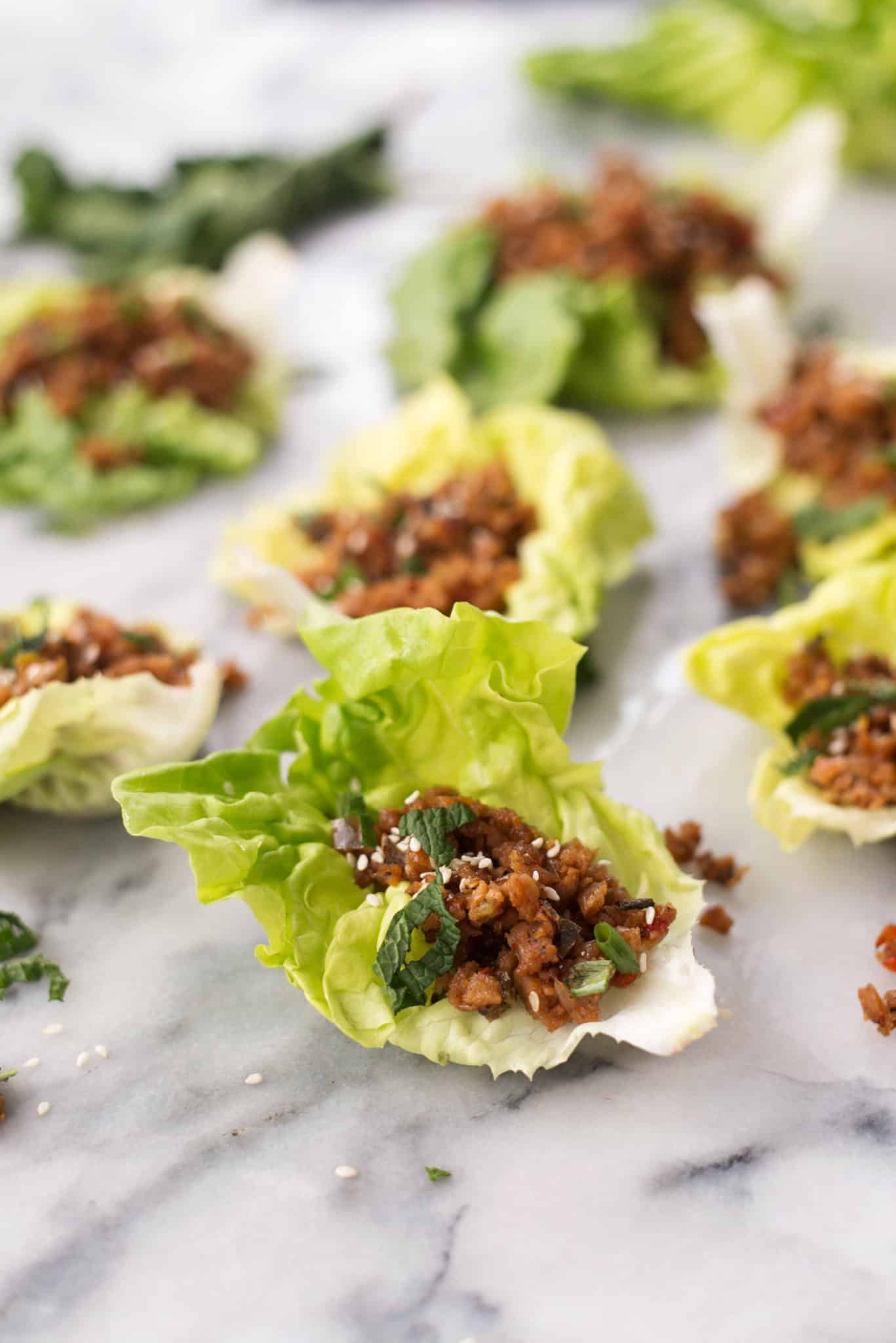 Vegan Thai Larb Lettuce Wraps! These Spicy Wraps Are The Perfect Healthy Dinner, Vegan. | Www.delishknowledge.com