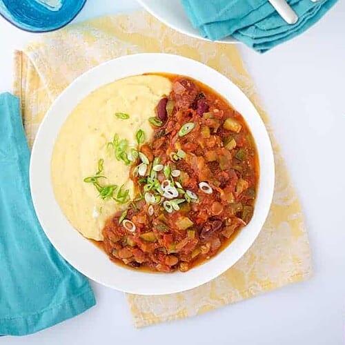 Vegetarian Chili with Creamy Polenta 5 A Healthy Take On Chili And Cornbread! Perfectly Spiced Vegetarian Chili Over Creamy Polenta. Vegan &Amp; Glutenfree From Delishknowledge.com