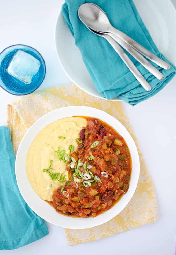 A Healthy Take On Chili And Cornbread! Perfectly Spiced Vegetarian Chili Over Creamy Polenta. Vegan &Amp; Glutenfree | Www.delishknowledge.com