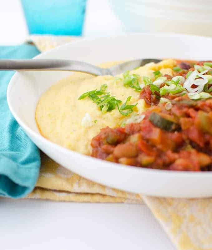 A Healthy Take On Chili And Cornbread! Perfectly Spiced Vegetarian Chili Over Creamy Polenta. Vegan &Amp; Glutenfree | Www.delishknowledge.com