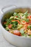 skillet of zucchini noodles with primavera