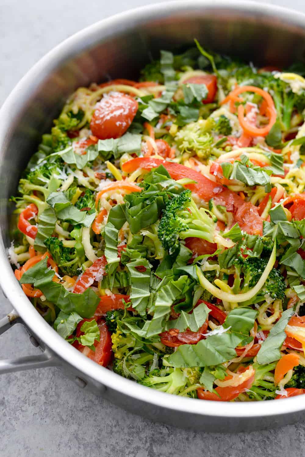 Zucchini Noodle Pasta Primavera 3 Skillet Of Zucchini Zoodles With Vegetables And Herbs