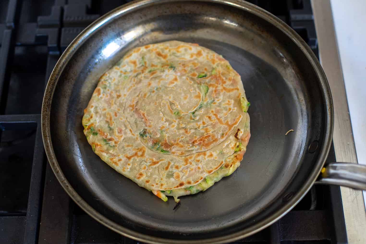 Veggie Scallion Pancakes 9 Pancakes On Skillet