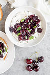 summer appetizer with cheese and cherries