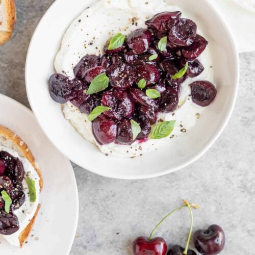 Summer Appetizer With Cheese And Cherries