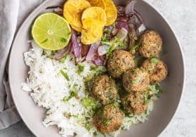 Vegan Bean Meatballs with Mojo Sauce