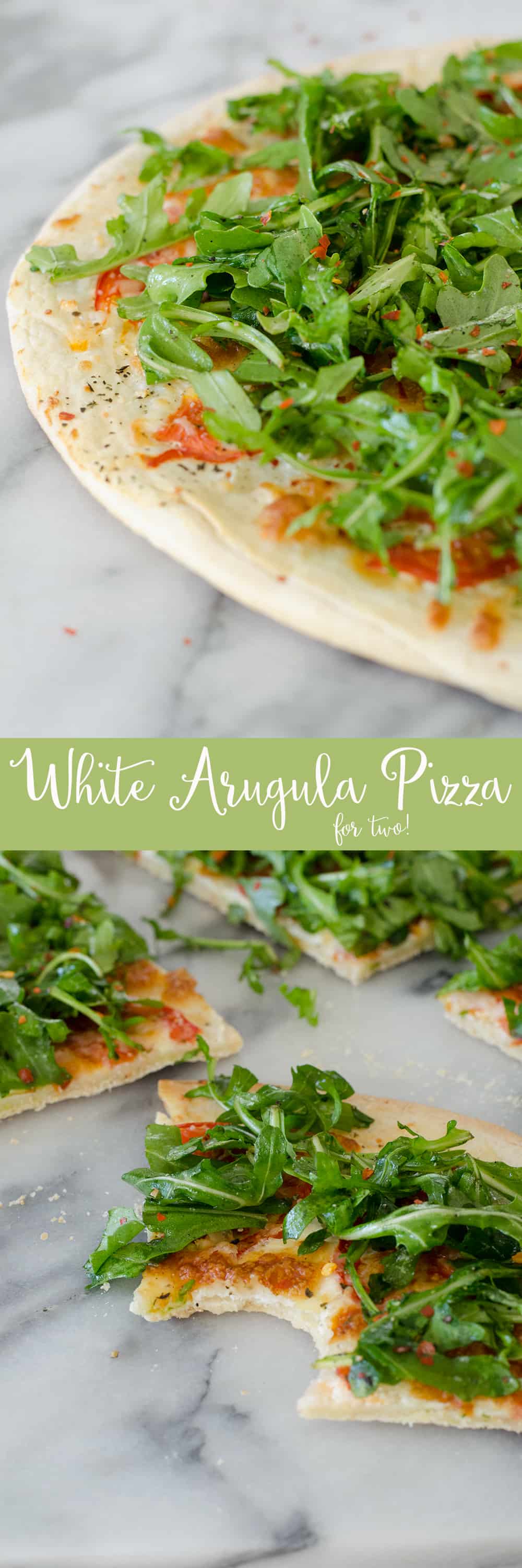 White Pizza with Arugula for Two! This pizza is ready in just 30 minutes and serves 2. White Pizza with spicy arugula salad. | www.delishknowledge.com