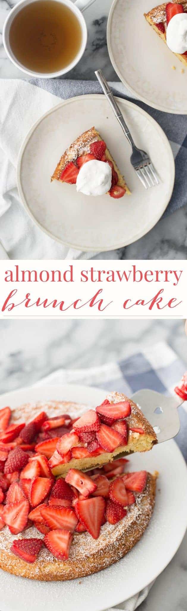 Almond Strawberry Cake. The perfect brunch cake, lightly sweetened almond cake topped with orange-scented berries. | delishknowledge.com