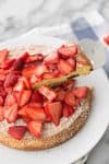 Almond Strawberry Cake. The perfect brunch cake, lightly sweetened almond cake topped with orange-scented berries. | delishknowledge.com