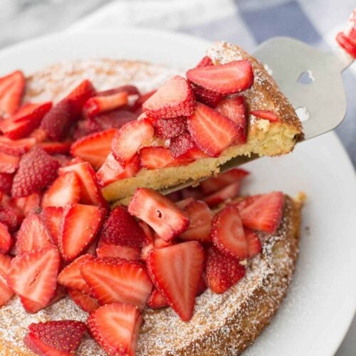 Almond Strawberry Cake. The Perfect Brunch Cake, Lightly Sweetened Almond Cake Topped With Orange-Scented Berries. | Delishknowledge.com