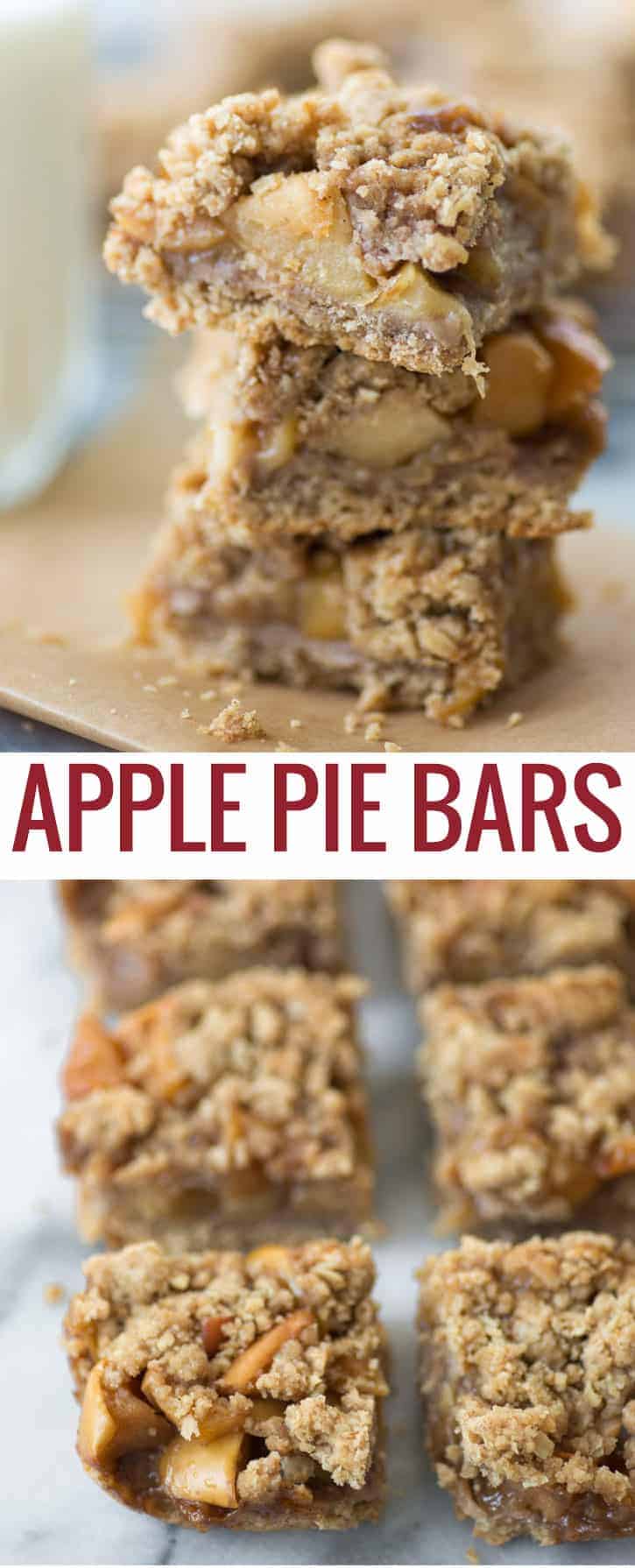 Apple Pie Bars! These bars taste just like apple pie- with a fraction of the work! Whole-wheat and oat crust with seasoned apples. | www.delishknowledge.com