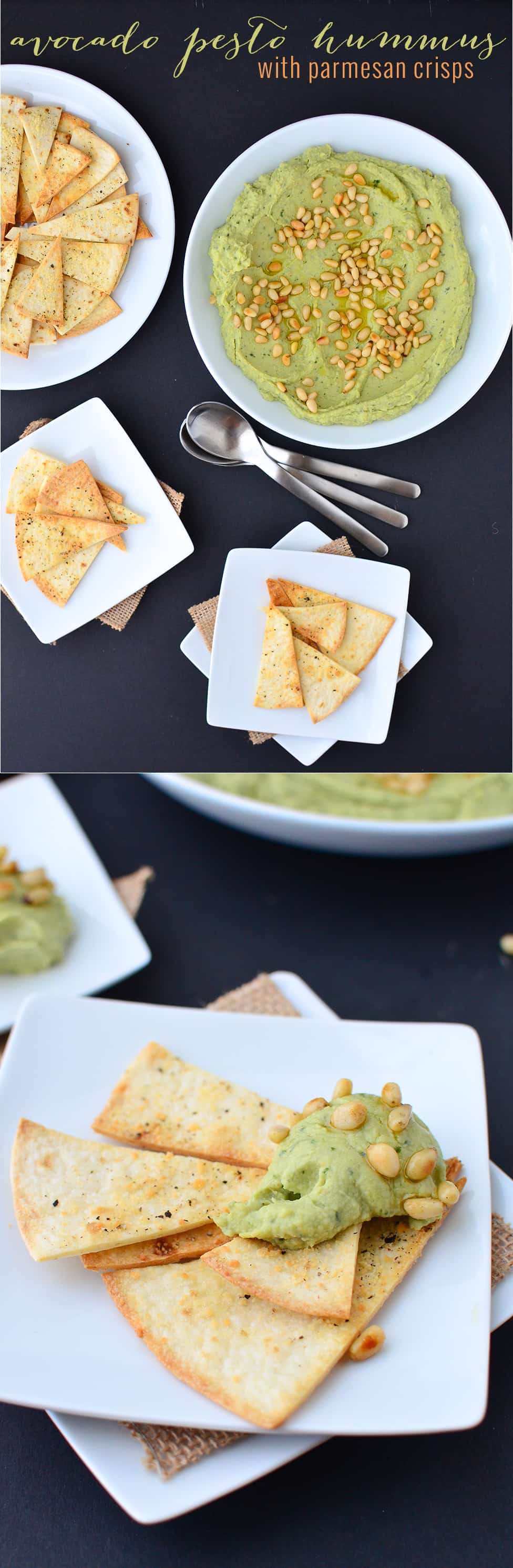 You'Ve Got To Make This Dip! Avocado Pesto Hummus With Homemade Parmesan Crisps. | Www.delishknowledge.com