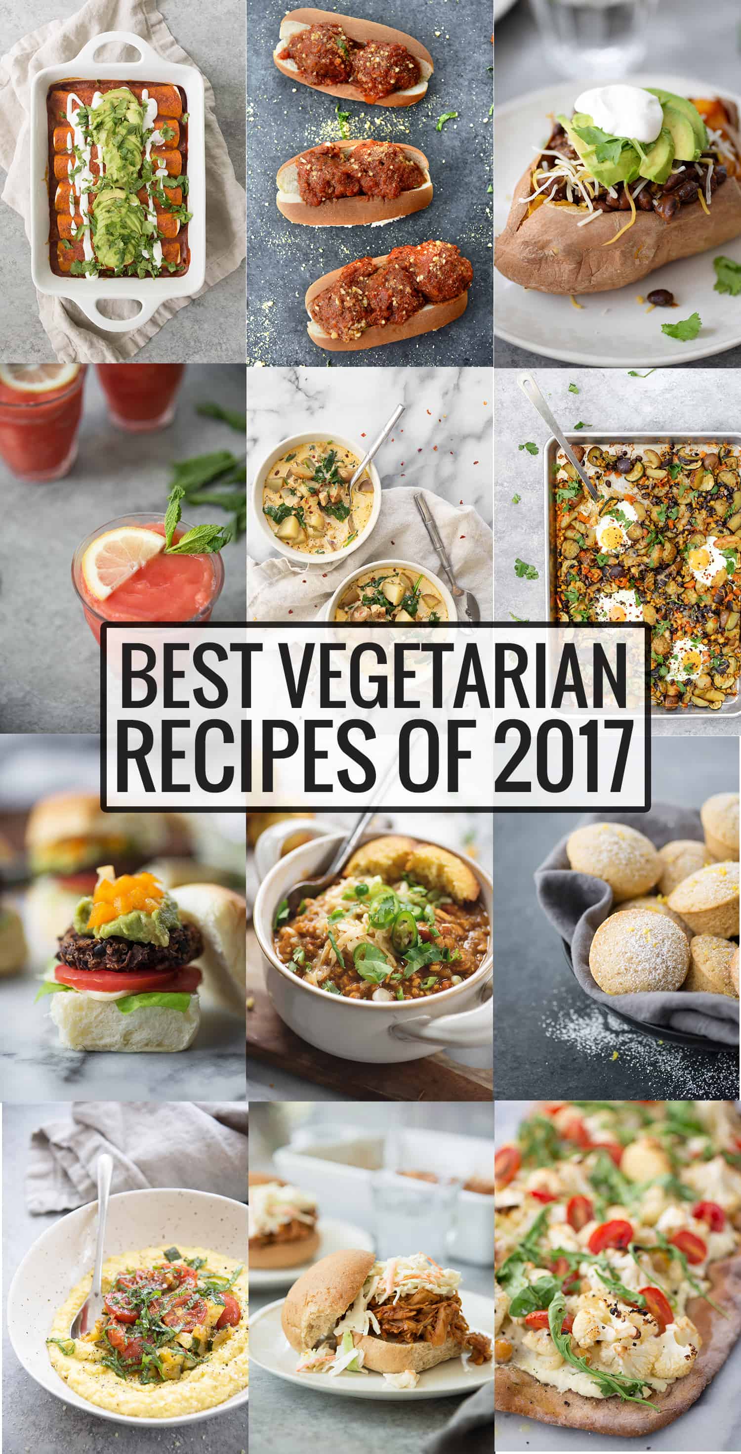 Collage of vegetarian recipes with "best vegetarian recipes of 2017" text 