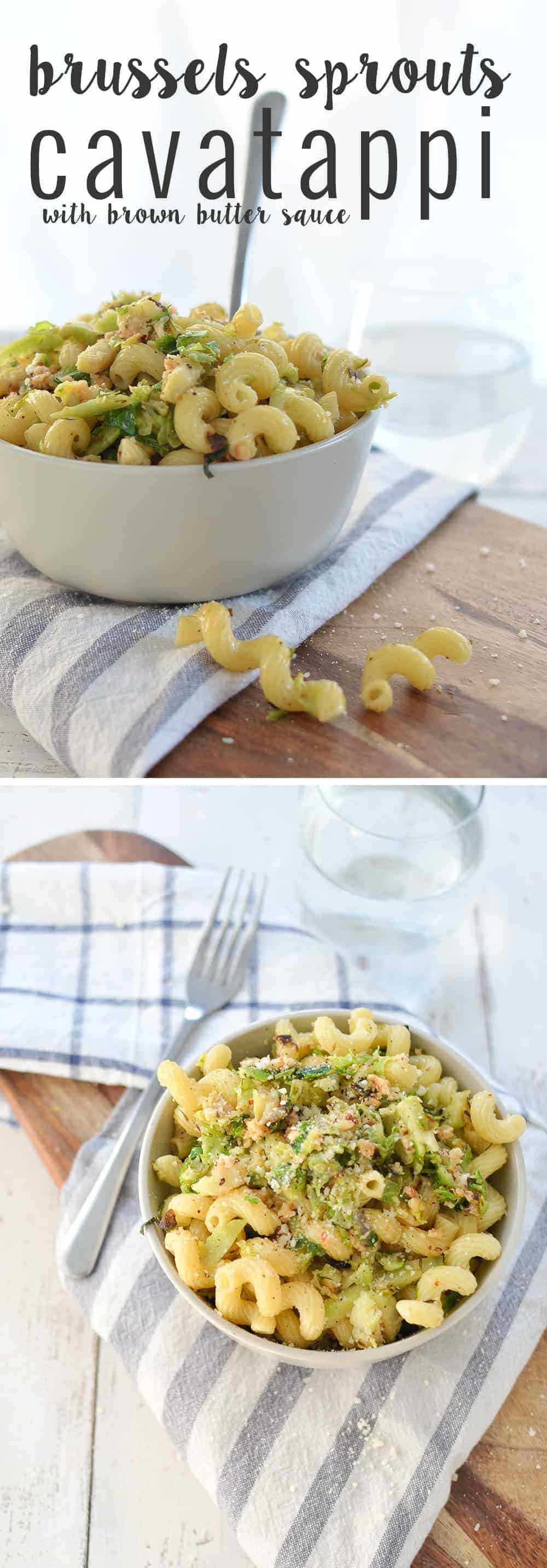 Brussels Sprout and Brown Butter Pasta! A must-make this holiday, so simple and delicious! Crispy brussels sprouts tossed with crunchy nuts, cheese, pasta and browned butter. | www.delishknowledge.com