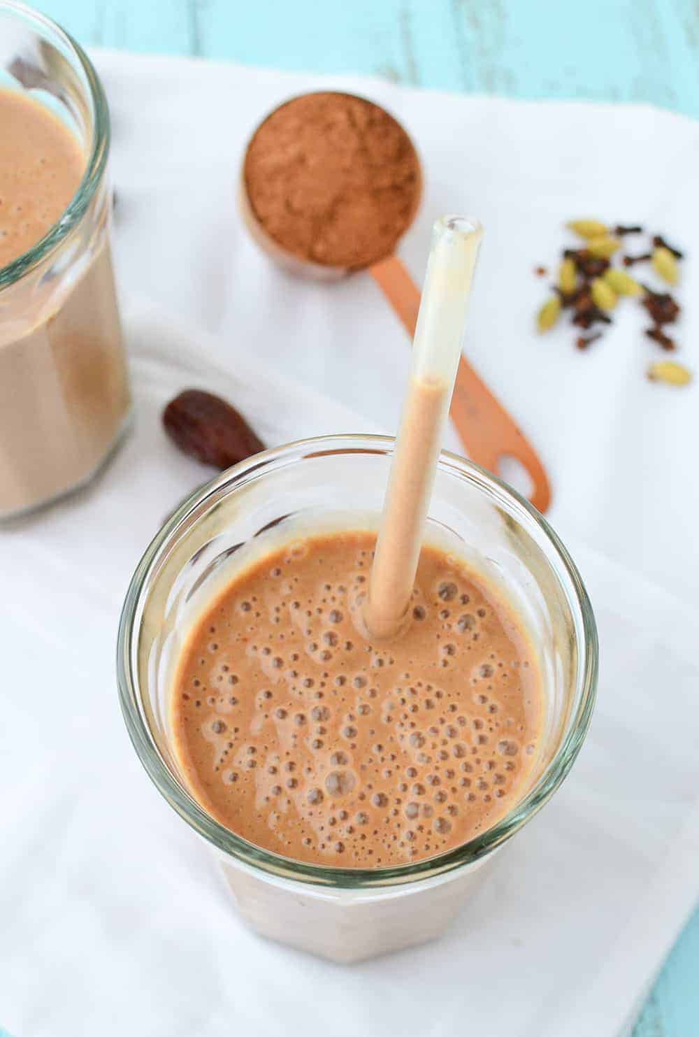 Chocolate Chai Milkshake! A Dairy-Free Milkshake That'S Packed With Spices And Taste Just Like A Milkshake! No Sugar Added, Gluten-Free And Vegan | Www.delishknowledge.com