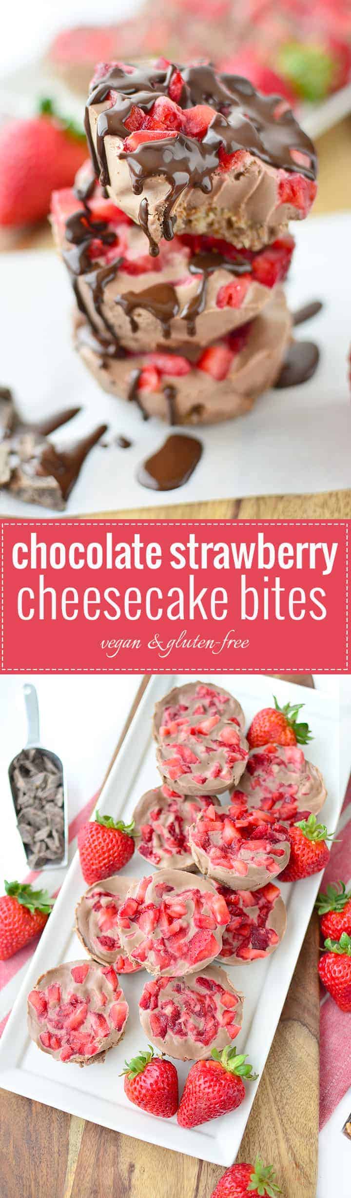 Chocolate Strawberry Cheesecake Bites! These Single Serving No-Bake Cheesecake Bites Are Perfect For Summer! Glutenfree And Vegan And So Easy! | Www.delishknowledge.com