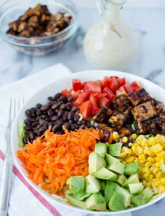 Cpk Vegan Copycat! Chopped Bbq Tofu Salad With Homemade Bbq-Ranch Dressing! Taste Just Like The Cpk Version Only Much Healthier! 