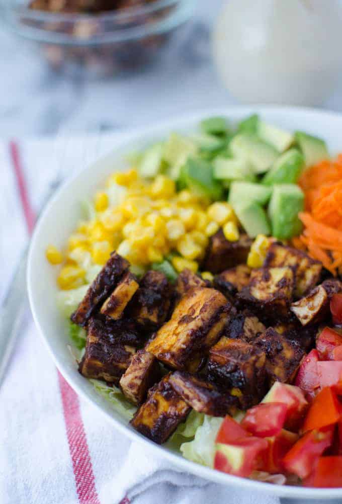 Cpk Vegan Copycat! Chopped Bbq Tofu Salad With Homemade Bbq-Ranch Dressing! Taste Just Like The Cpk Version Only Much Healthier! 