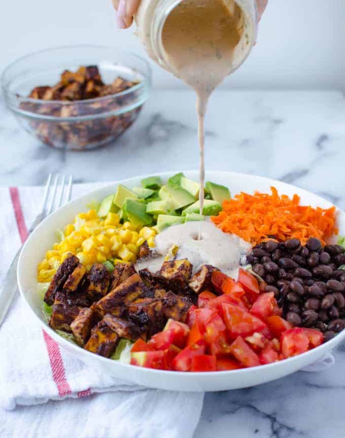 Cpk Vegan Copycat! Chopped Bbq Tofu Salad With Homemade Bbq-Ranch Dressing! Taste Just Like The Cpk Version Only Much Healthier! 