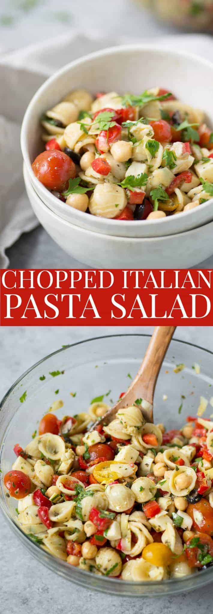 Chopped Italian Pasta Salad! The perfect pasta salad for summer, picnics and cookouts. Vegetarian, easily vegan. | www.delishknowledge.com
