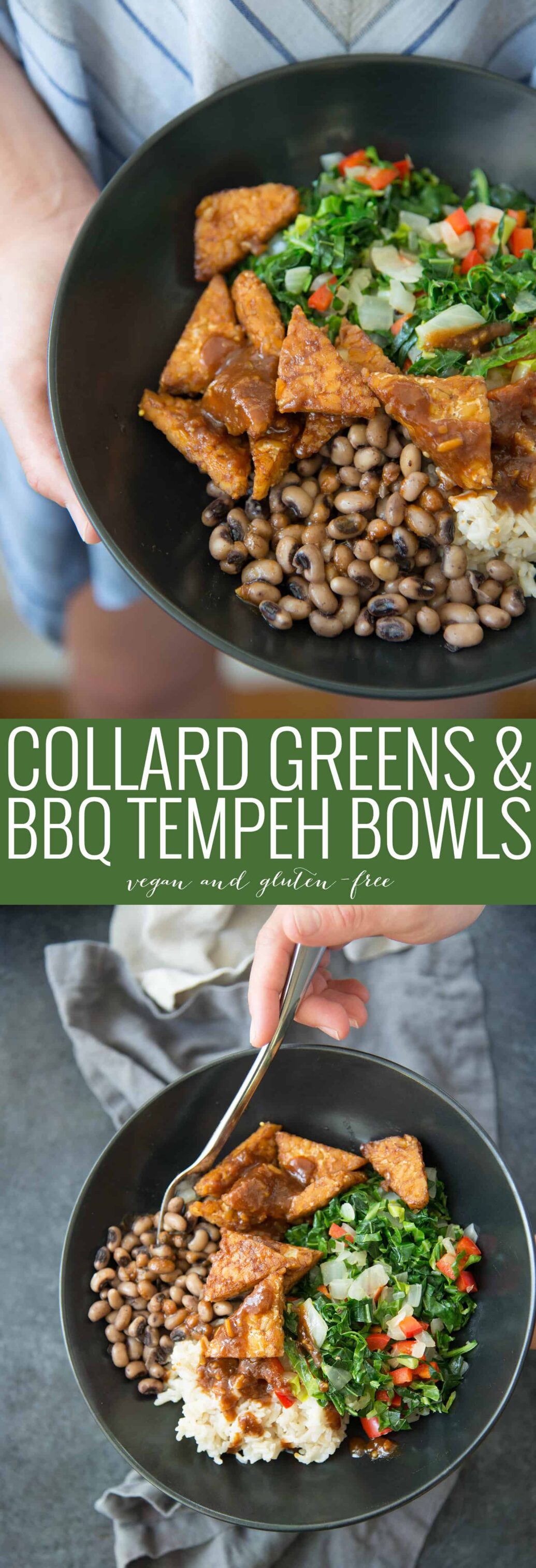 These Bowls Are Amazing! Collard Greens And Tempeh Bbq Bowls. Sauteed Greens, Brown Rice, Black-Eyed Peas, Bbq Tempeh And Sauce. Vegan &Amp; Gluten-Free | Delishknowledge.com