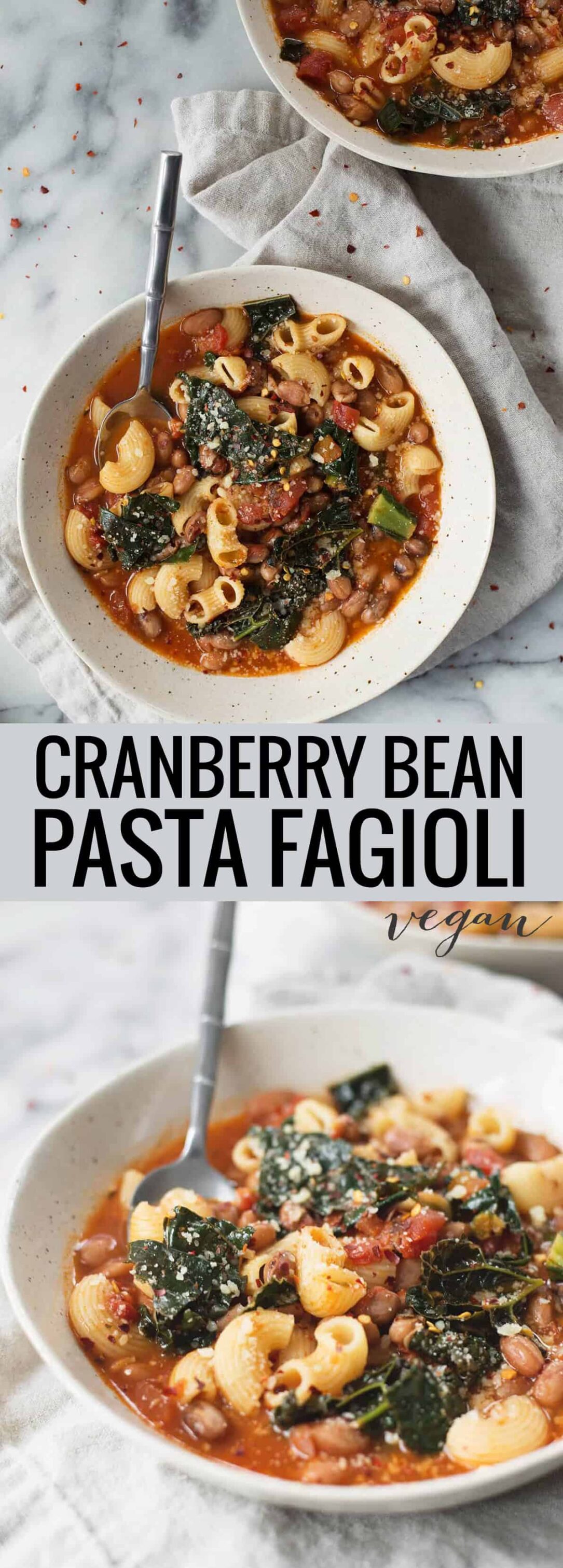 bowl of vegan cranberry bean pasta fagioli 