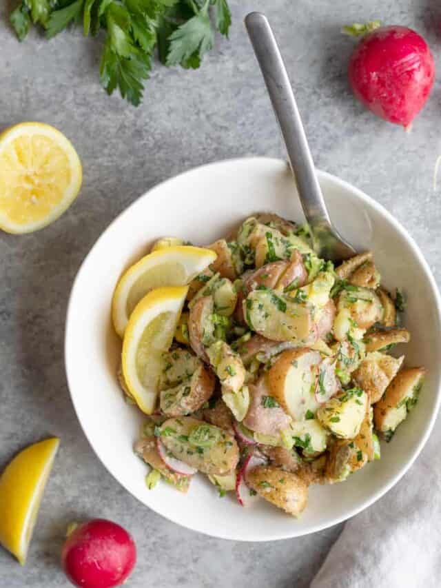 Lemon Potato Salad– No Mayo Required!