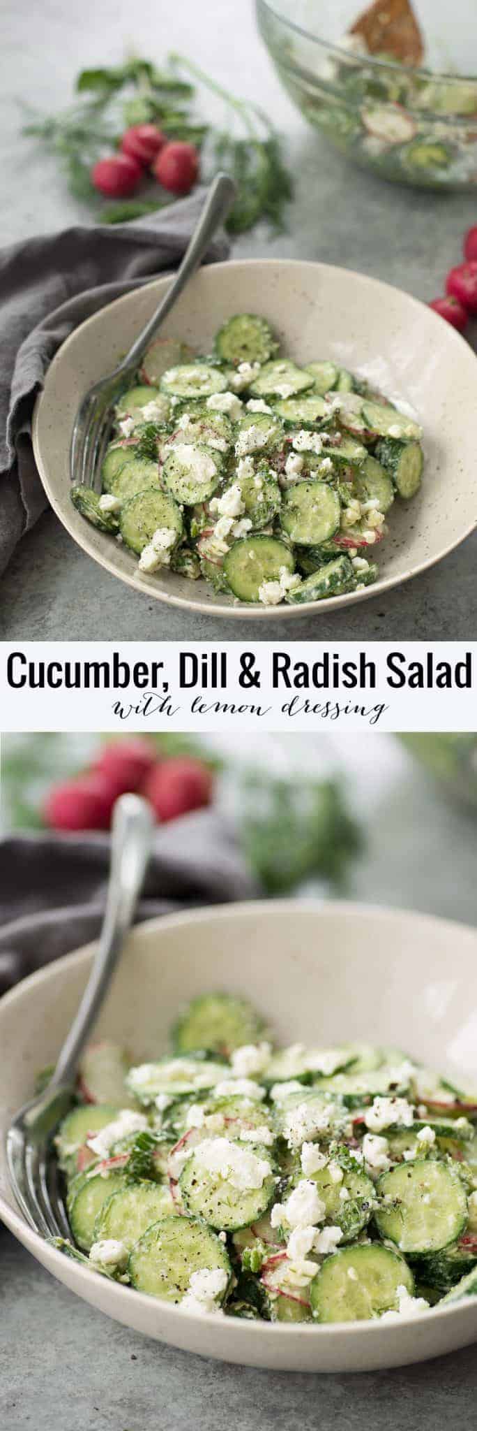 Cucumber, Dill and Radish Salad! A MUST-MAKE side-dish; refreshing, delicious and healthy! Vegetarian and gluten-free | delishknowledge.com