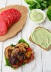 Eggplant Bacon BLT! These vegan BLTs are made with homemade eggplant bacon and an avocado cream sauce! #vegan #vegetarian | www.delishknowledge.com