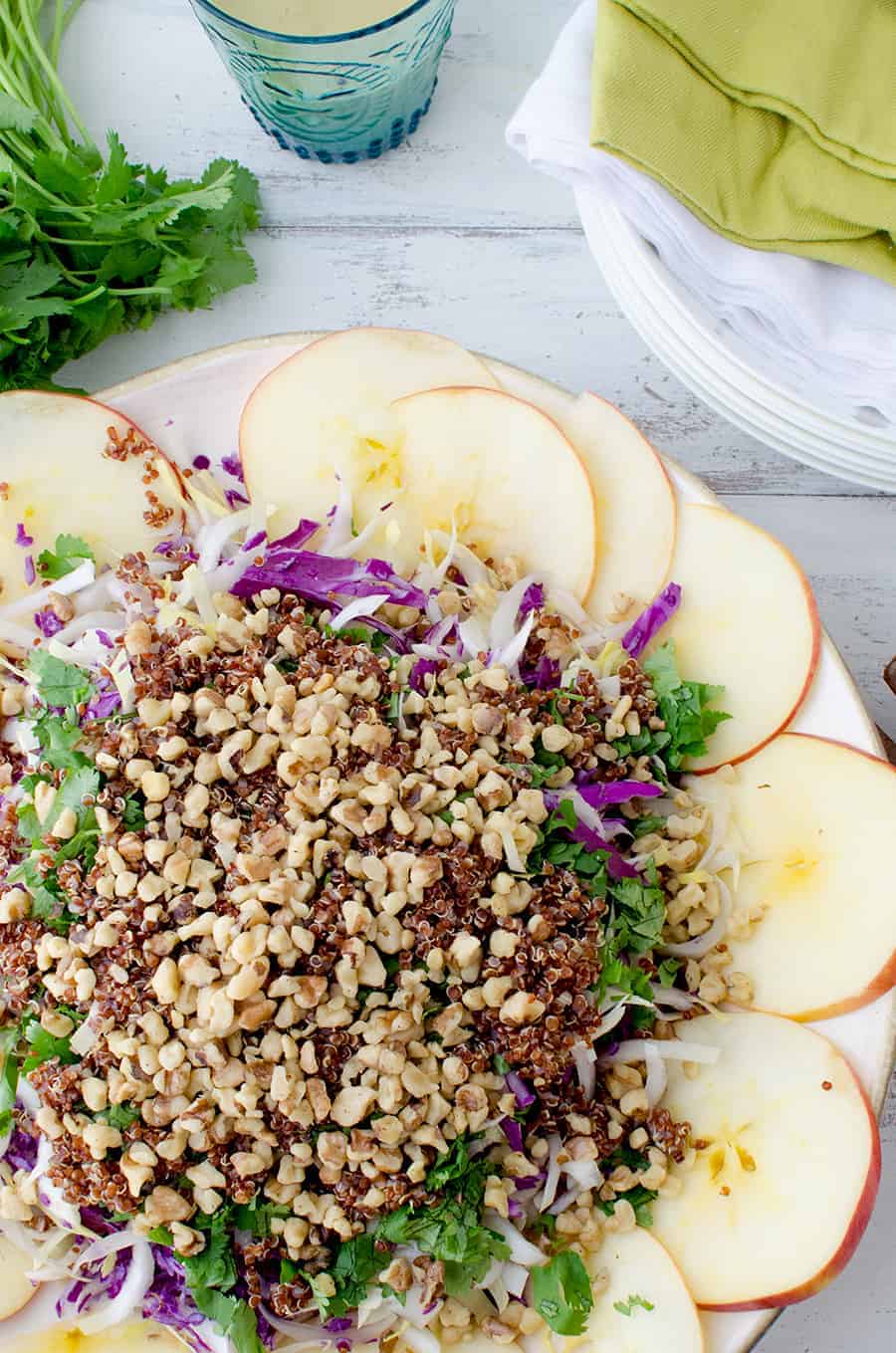 Winter Slaw! So, So Good! Cabbage, Endive, Apples, Parsley, Walnut And Quinoa Is A Lemony-Tahini Sauce. Such A Healthy Side Dish Or Main | Www.delishknowledge.com