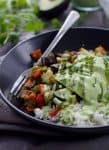 Vegetable Fajita Bowls With Creamy Cilantro Sauce! Roasted Summer Vegetables, Cilantro Rice, Avocado And A Creamy, Dairy-Free Cilantro Sauce. Vegan And Glutenfree | Www.delishknowledge.com