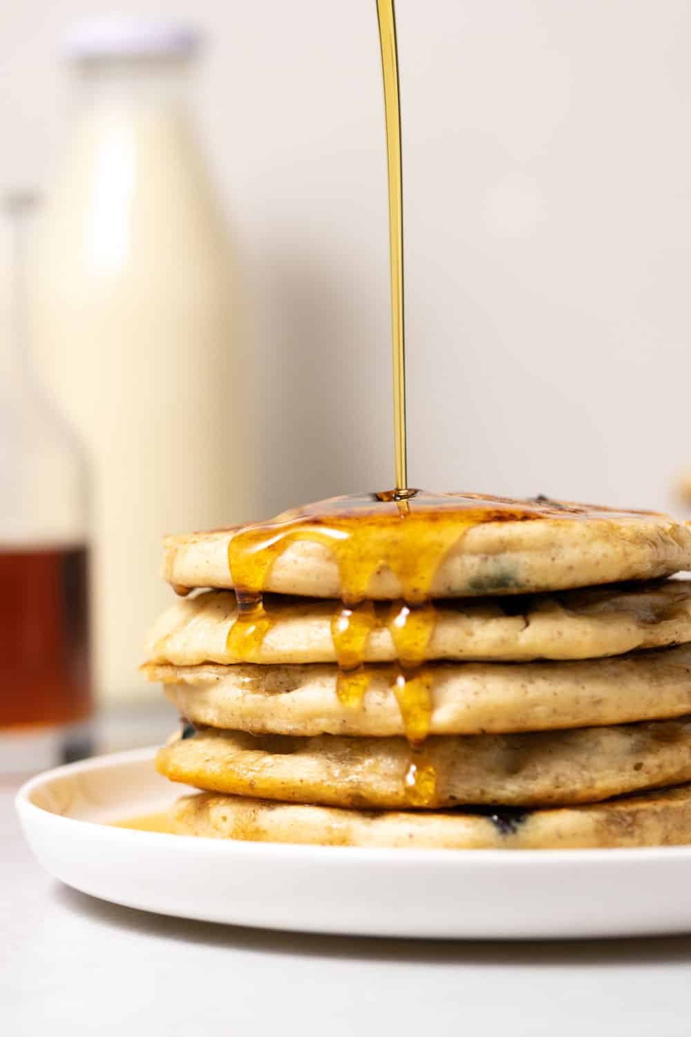 Serve The Vegan Pancakes With Maple Syrup And Fresh Blueberries
