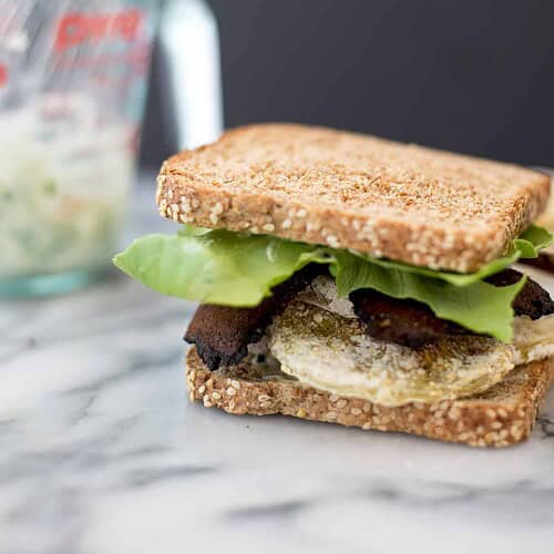 Fried Green Tomato Vegan Blts! Crispy, Faux-Fried Green Tomatoes With Vegan Bacon And Jalapeno-Lime Spread. | Www.delishknowledge.com