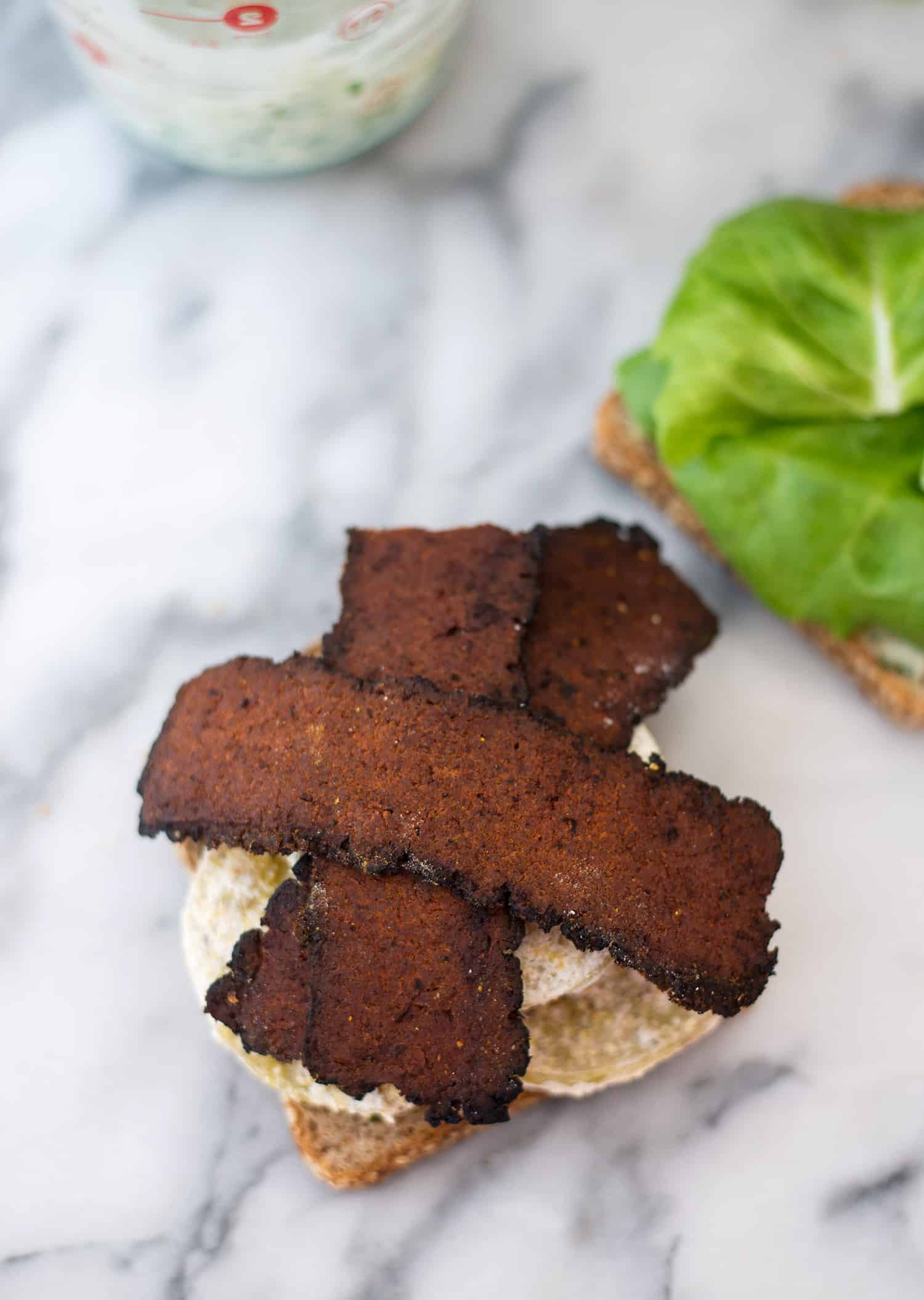 Fried Green Tomato Vegan Blts! Crispy, Faux-Fried Green Tomatoes With Vegan Bacon And Jalapeno-Lime Spread. | Www.delishknowledge.com