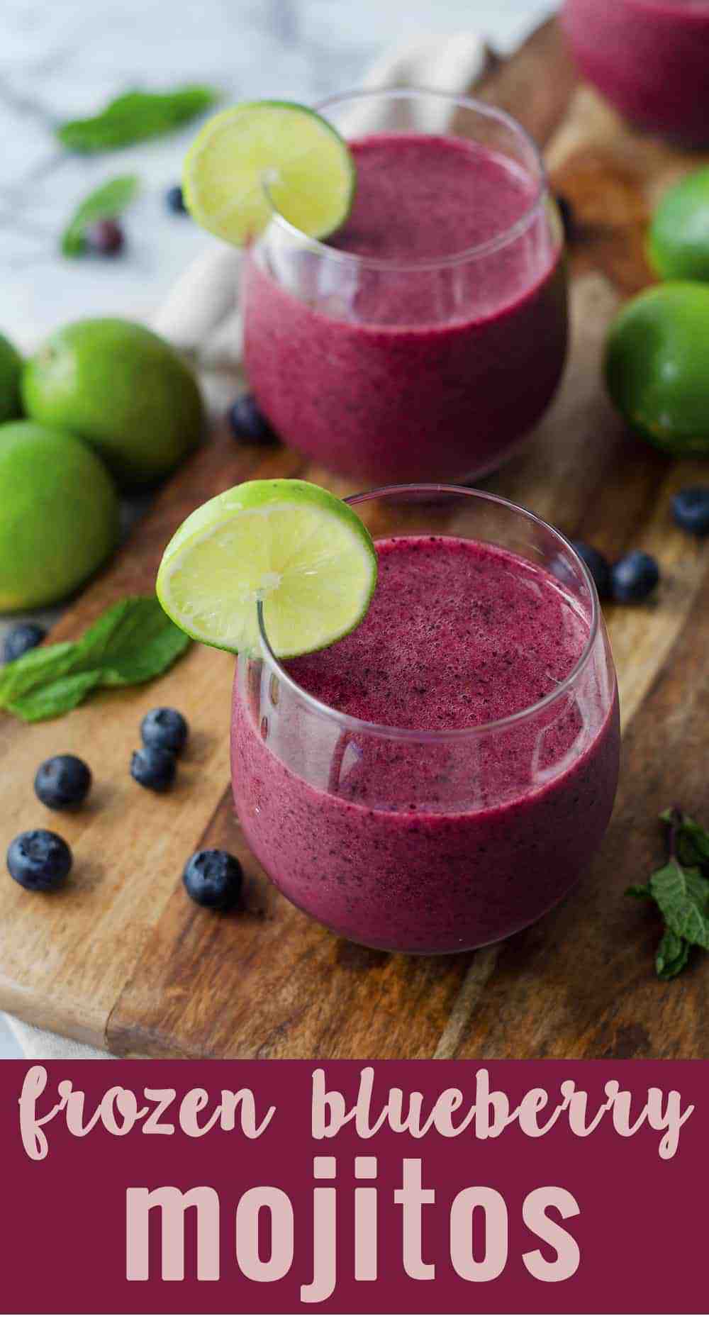 Frozen Blueberry Mojitos! The perfect drink for summer! Blueberries, mint, lime and rum pureed until frosty and thick! | www.delishknowledge.com
