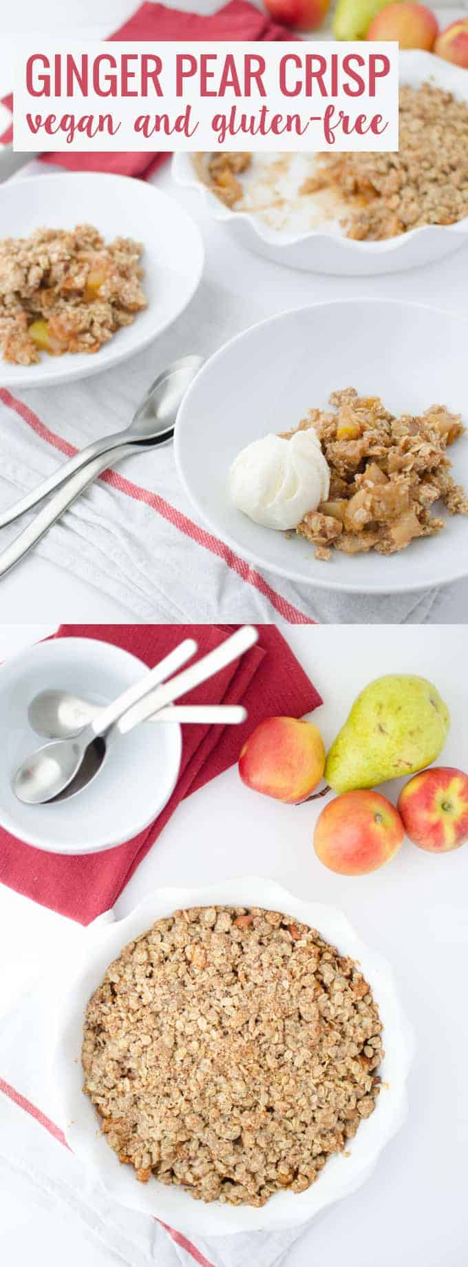 Ginger Apple Pear Crisp! You've gotta try this vegan and gluten-free dessert, perfect for Fall. | www.delishknowledge.com