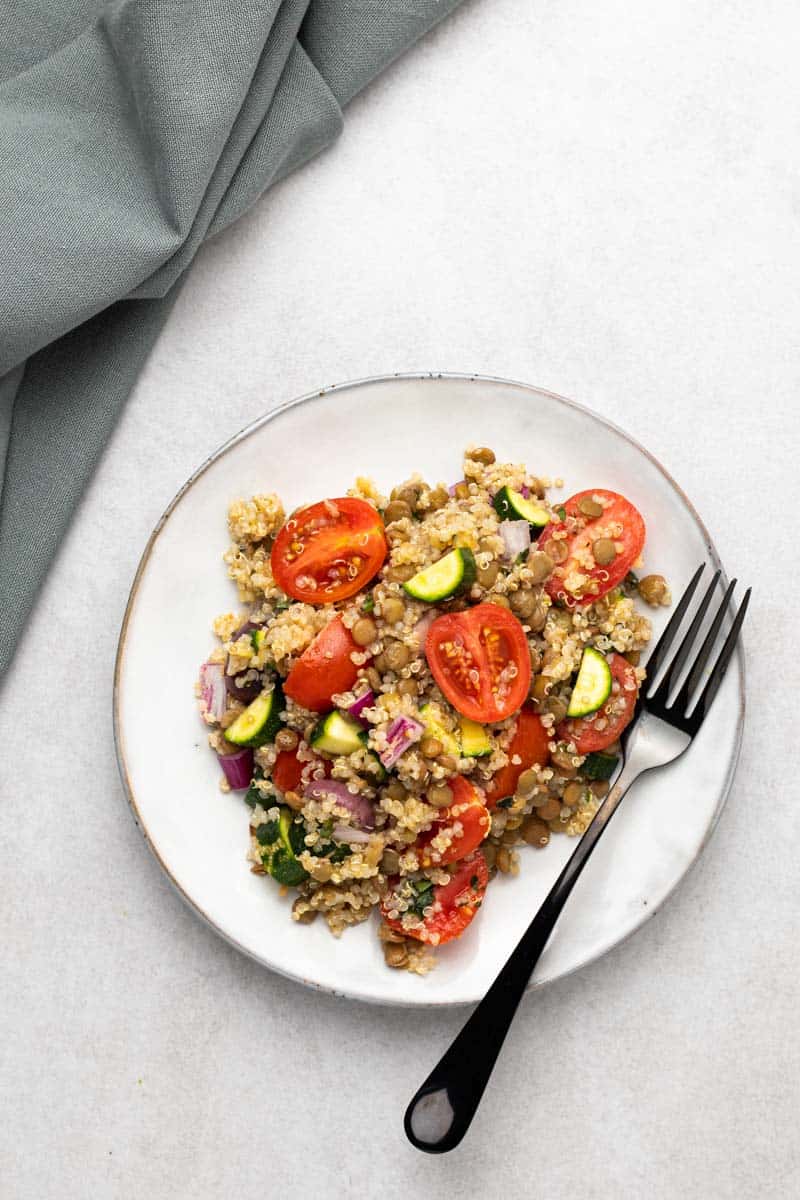 Greek Lentil Salad In Plate With Fork