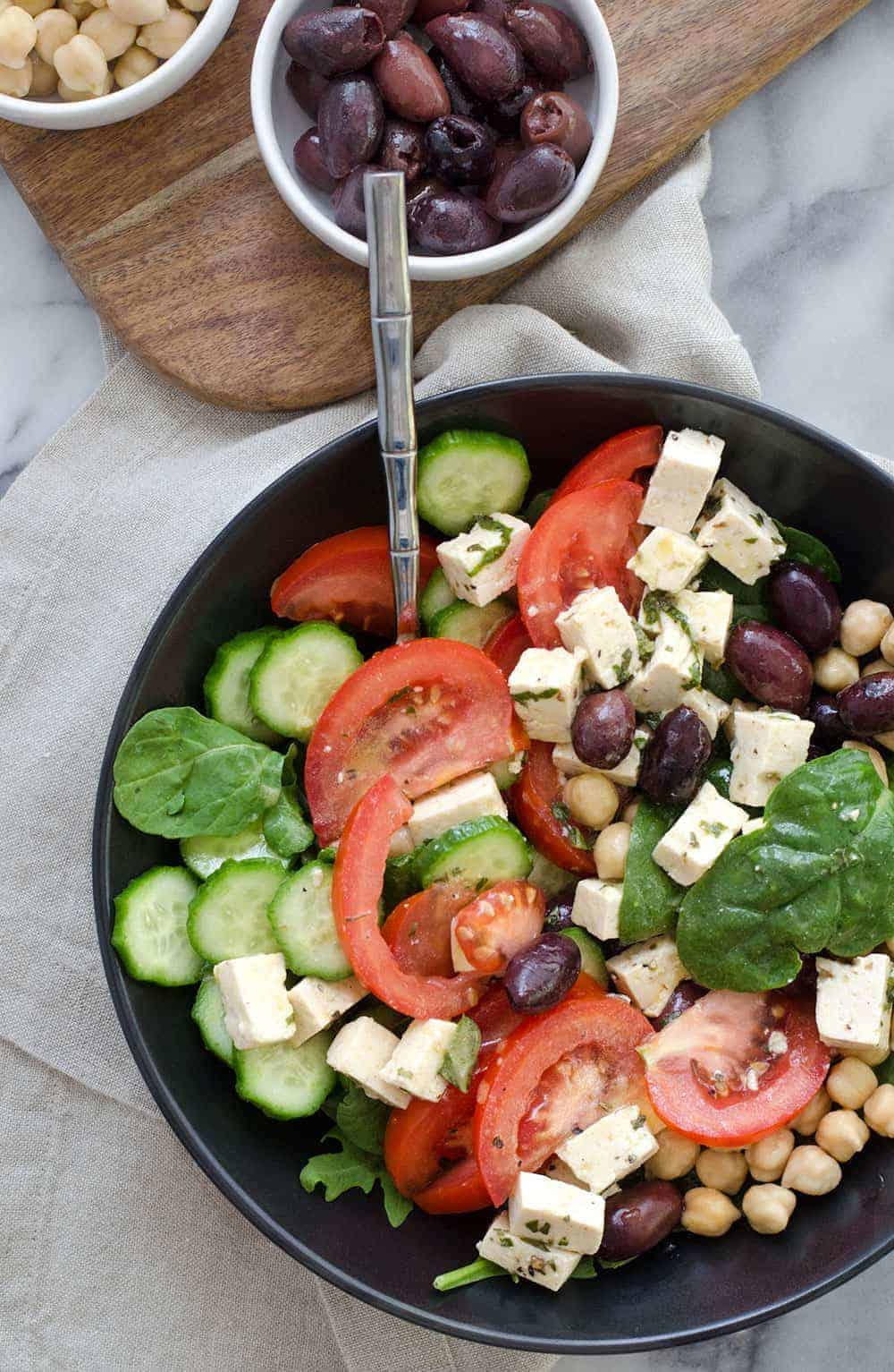 Vegan Greek Salad with Tofu Feta 6 Vegan Greek Salad With Tofu Feta